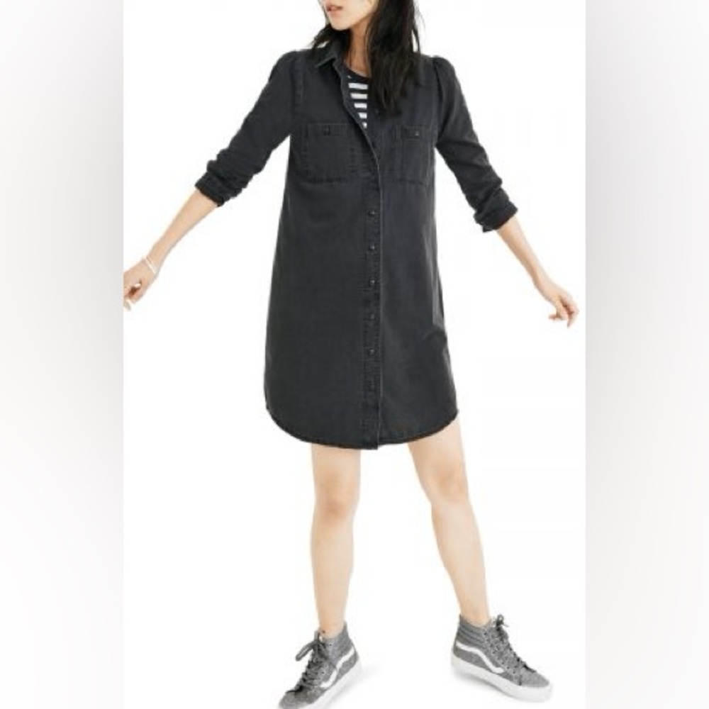 Madewell Black Denim Shirt Dress In Colton Wash